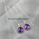 Purple Amethyst Threader Earrings, February Birthstone Earrings, Gemstone Earrings